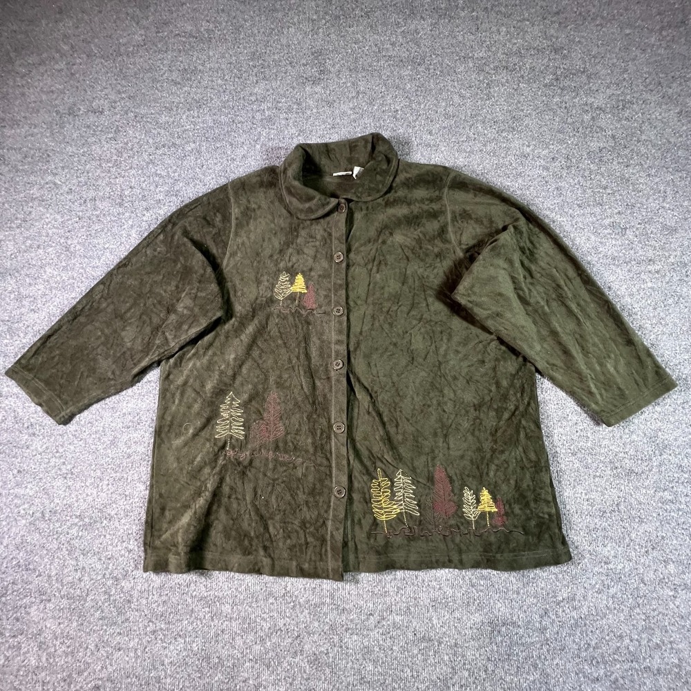 White Stag Womens 26W Green Fleece Embroidered Button Up Jacket WS455276